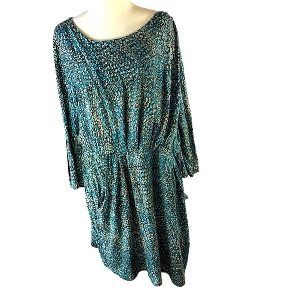 Dorothy Perkins Stretch Jersey Knit Dress Women 22 Blue Black Tan British Brand - Picture 1 of 9